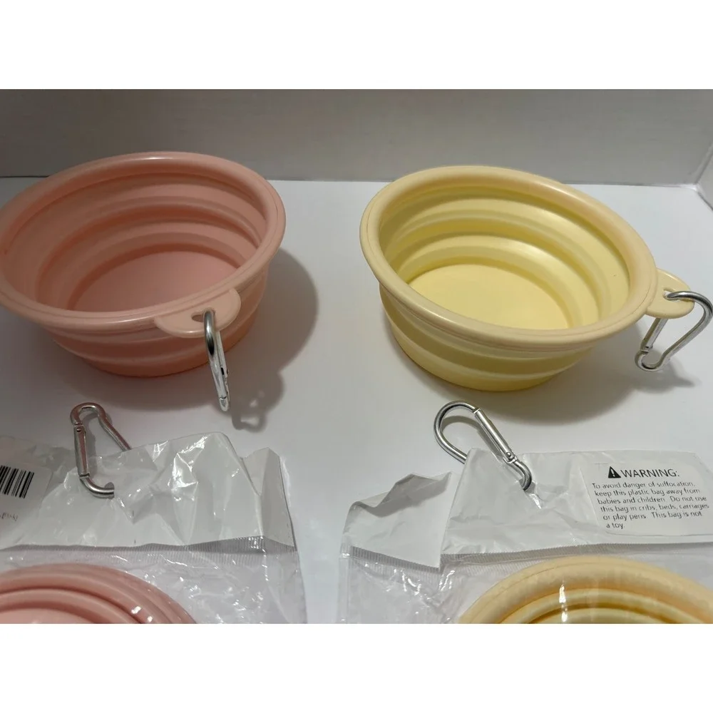 4 Collapsible Silicone Dog Bowl Cat‎ Bowl Food Water Travel Bowl with Carabiner
